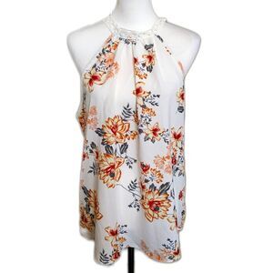 Shein Curve Shein VCay NWT cream sleeveless blouse w/ coral flowers 0xl
